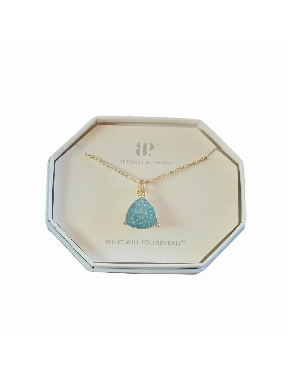 Bomb Party Necklace “Eternal Pursuit” London Blue Ice Crystal on Yellow Gold